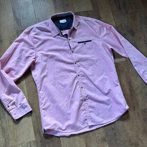 Men's CRAFT + FLOW Casual Button Down Shirt XXL Pink Navy Blue